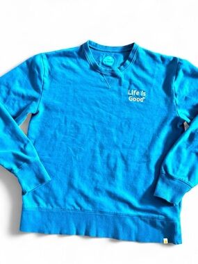 Life is Good woman’s blue crewneck high quality cotton sweatshirt Sz S